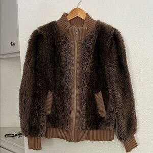 Brown Faux Fur Bomber Jacket